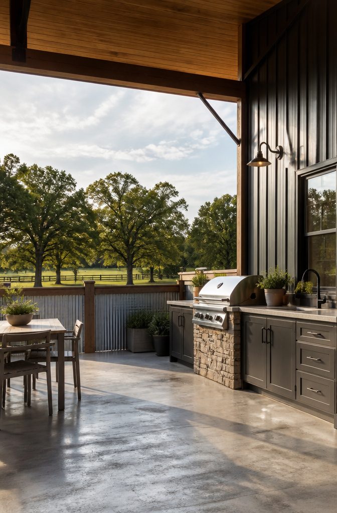 Barndominium Indoor Outdoor Kitchen Plans and Layout Ideas 6 An outdoor kitchen with a grill station and ample counter space.