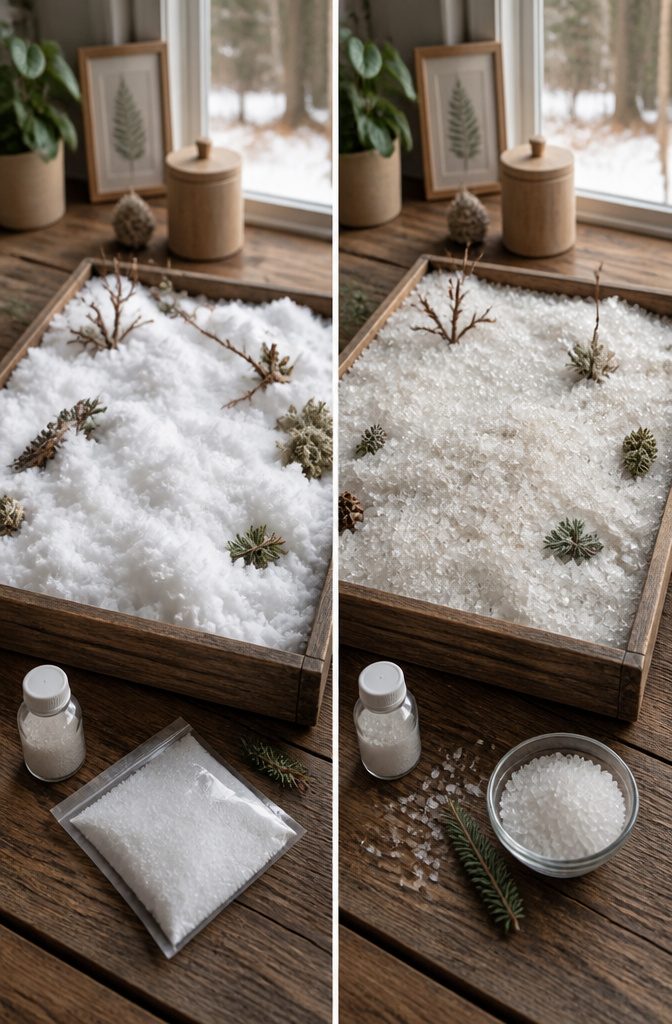 Fairy Snow Garden: How to Create a Winter Miniature World 1 A bag of SnoWonder artificial snow powder on a surface.