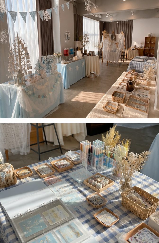 Event layout showing drink stations and decoration zones for attendees.