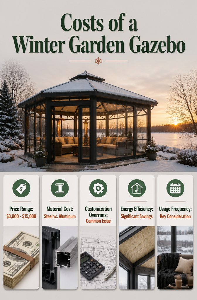 A chart detailing costs associated with winter garden gazebos.