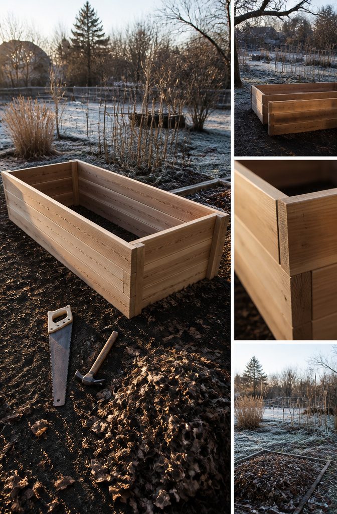 Cedar garden beds constructed and ready for planting.
