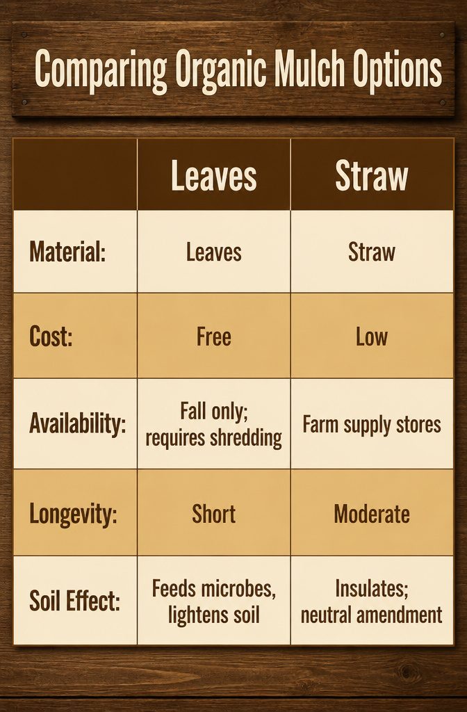 A table comparing organic mulch options for winter garden prep.