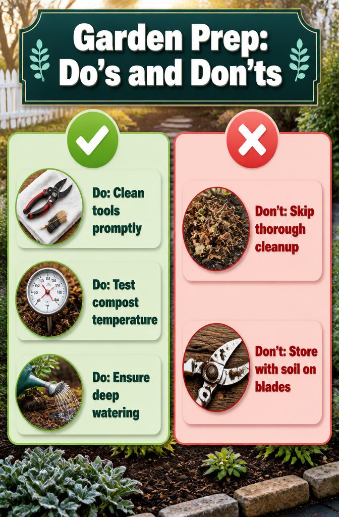A list of gardening do's and don'ts from winter prep experiences.